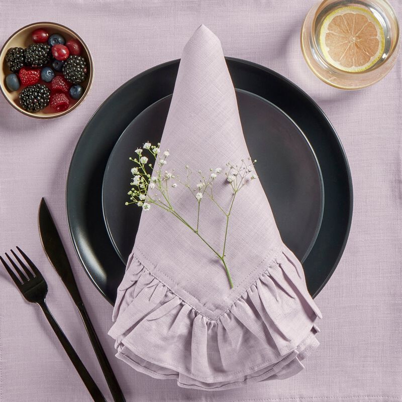 Solino Home Gabrielle Ruffle 100% Linen Dinner Napkins &ndash; Set of 4, 20 x 20 in, Machine Washable, Holiday and Everyday Dining