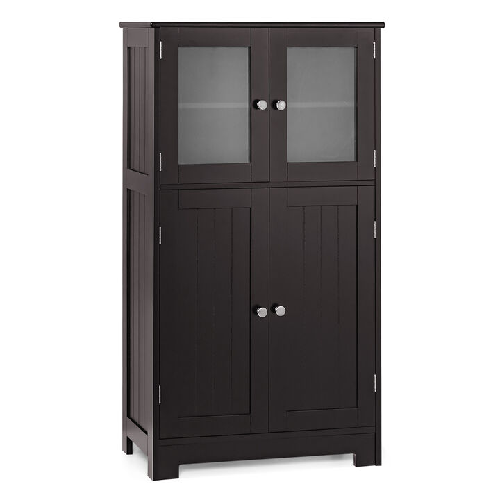 Costway Bathroom Floor Storage Cabinet Kitchen Cupboard w/Doors&Adjustable Shelf Brown