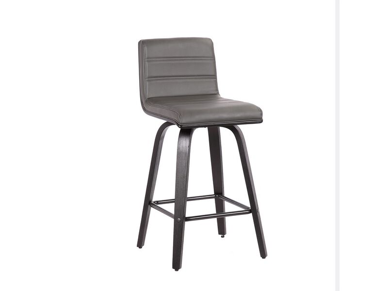 Leatherette Counter Height Bar Stool with Horizontal Stitching, Gray-Benzara