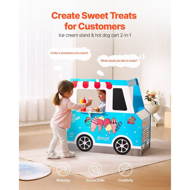 Kids Wooden Ice Cream Cart Playset, 20+ PCS Pretend Play Truck with Accessories image number 6