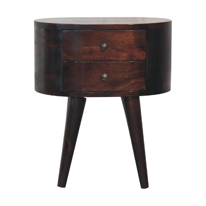 Light Walnut Solid Wood 2 Drawers Rounded NightStand