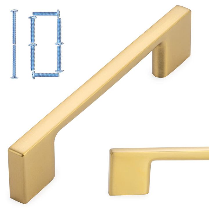 KOOFIZO Wide Foot Cabinet Bar Pull - Brushed Gold Modern Solid Handle, 3.8 Inch/96mm Screw Spacing, 10-Pack for Kitchen Cupboard