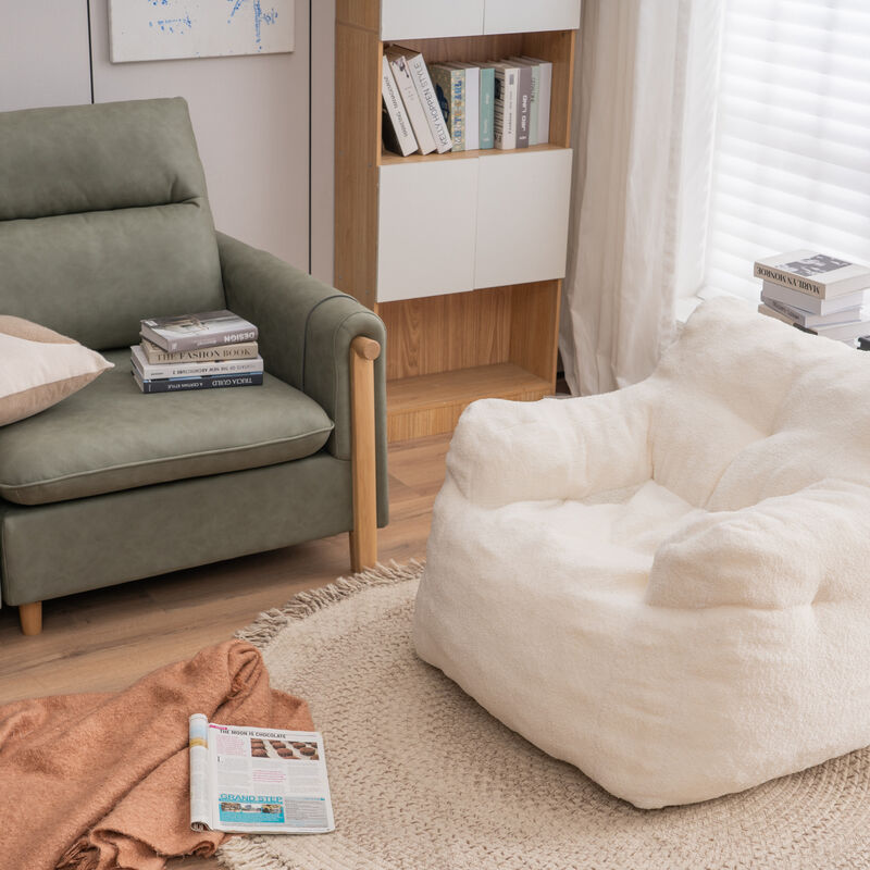 GOODSILO Soft Teddy Fabric Tufted Foam Bean Bag Chair with Ergonomic Backrest Design image number 8