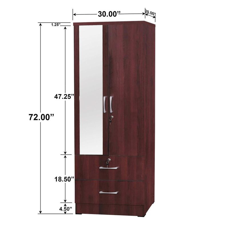 Better Home Products Grace Armoire Wardrobe with Mirror & Drawers in Mahogany