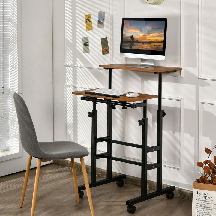 Height Adjustable Mobile Standing Desk with Rolling Wheels for Office and Home