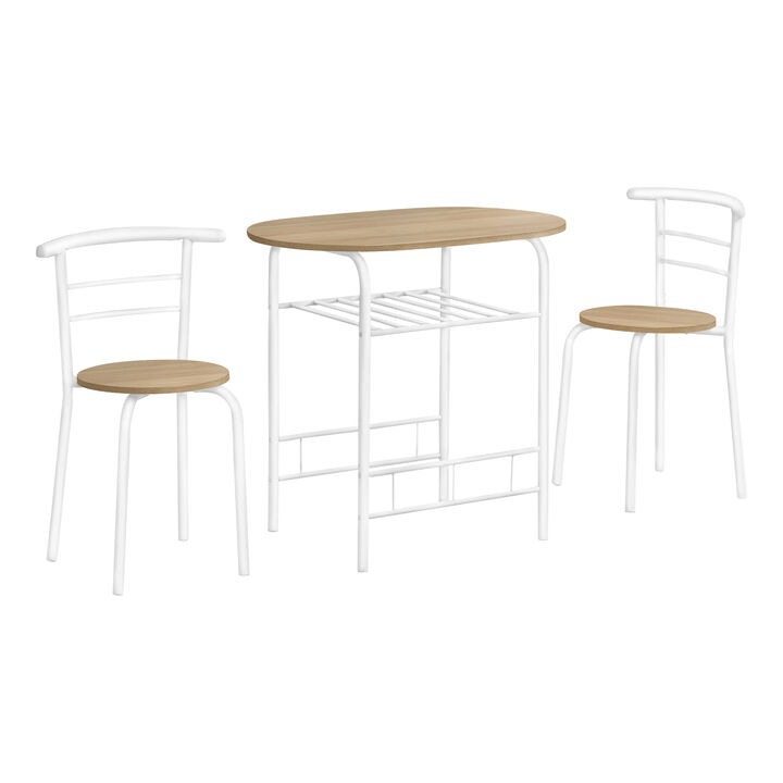 Monarch Specialties I 1209 Dining Table Set, 3pcs Set, Small, 32" L, Kitchen, Metal, Laminate, Natural, White, Contemporary, Modern