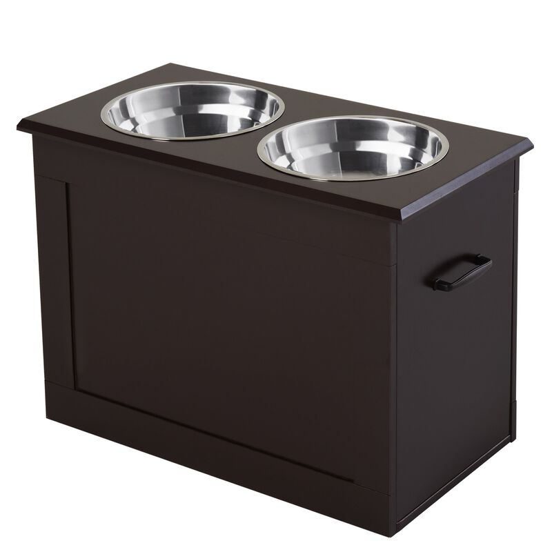 Raised Pet Feeding Storage Station with 2 Stainless Steel Bowls Base for Large Dogs and Other Large Pets, Dark Brown image number 1