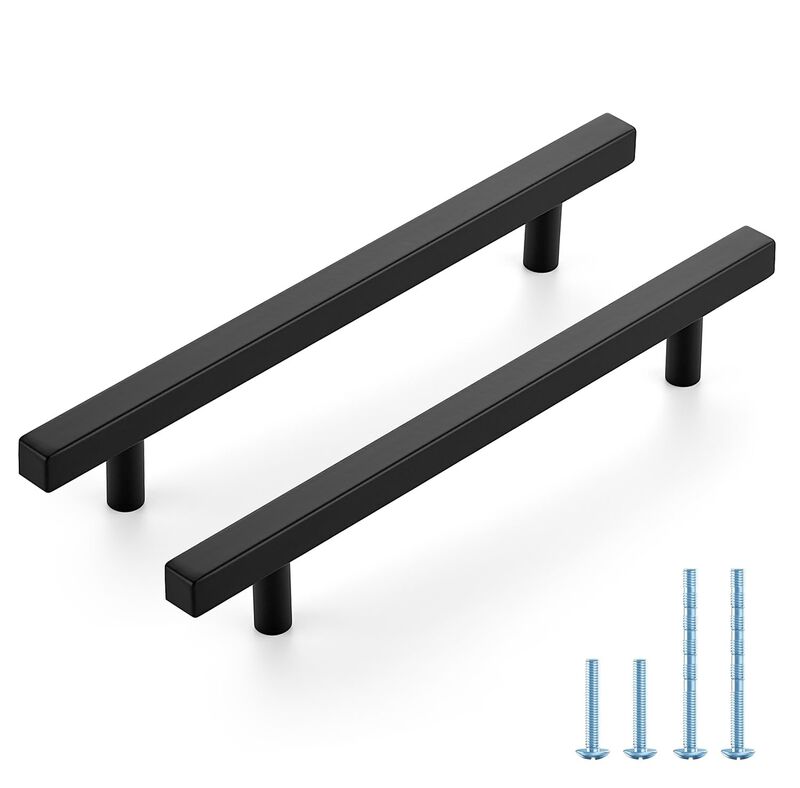 JOY DECOR 10 Pack 6-1/4 Inch Matte Black Square Cabinet Handles Stainless Steel Cabinet Hardware Pulls for Kitchen and Drawers w