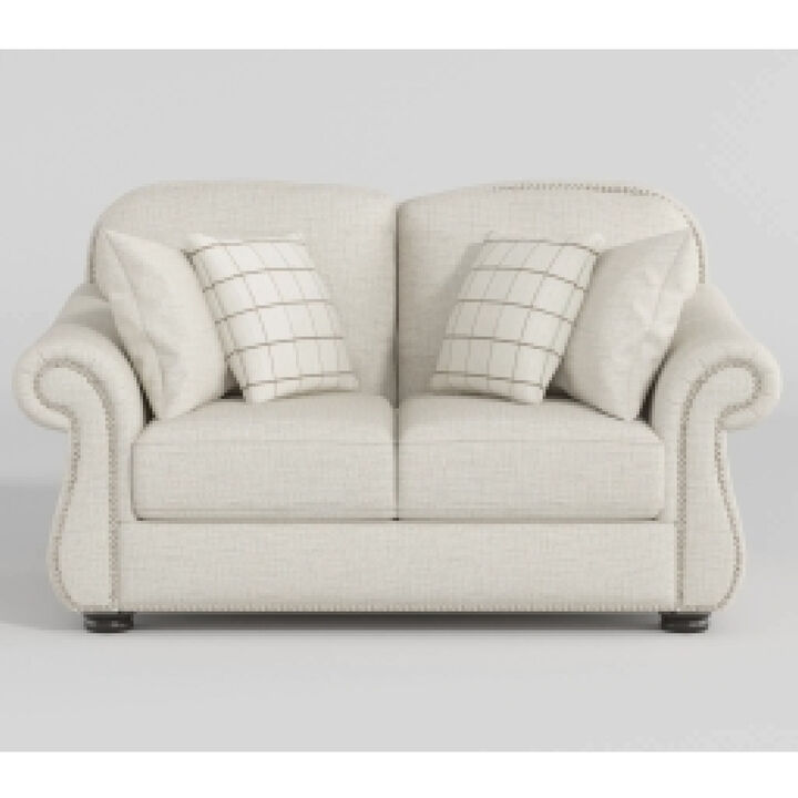 Boro Loveseat with 4 Accent Pillows, 64 Inch, Beige Fabric - Benzara