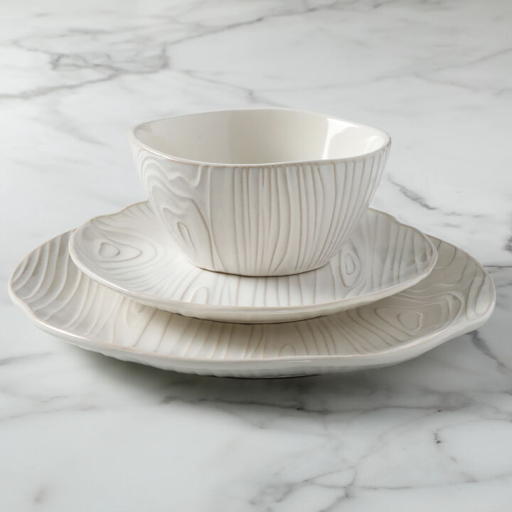 Martha Stewart Faux Bois 12 Piece Stoneware Dinnerware Set in White