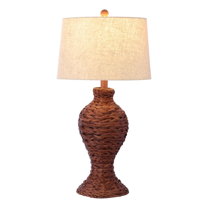 Elicia 31" Coastal Cottage Water Hyacinth Weave LED Table Lamp, Dark Brown