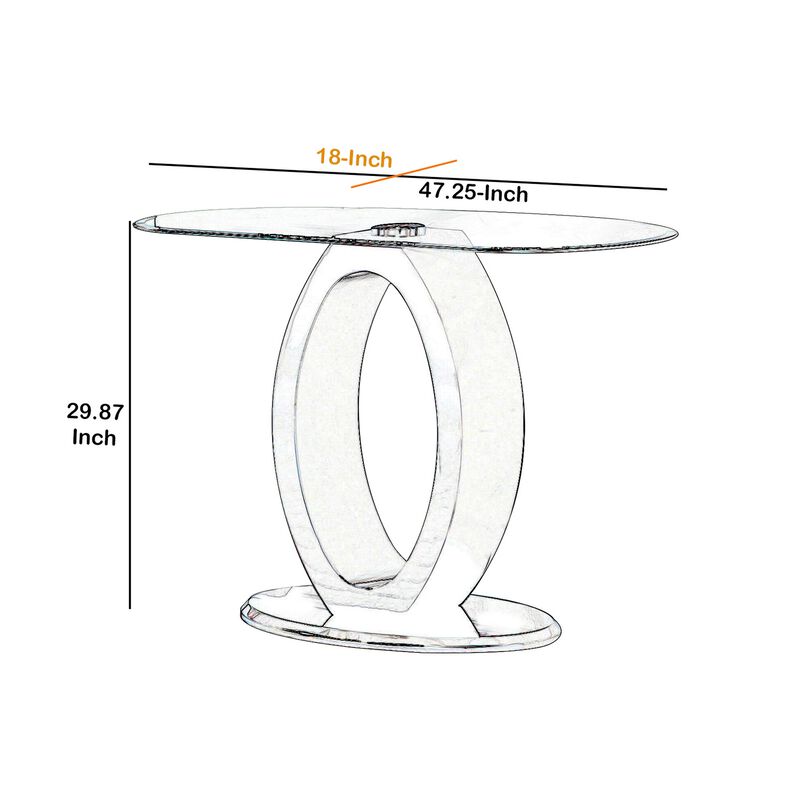 Contemporary Tempered Glass Top Sofa Table with O Shape Base, White-Benzara
