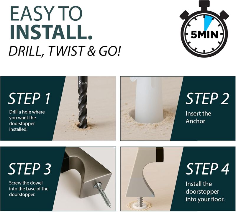 Mega Handles Curved Floor Mounted Soor Stoppers | Wall Protection from Door Knobs