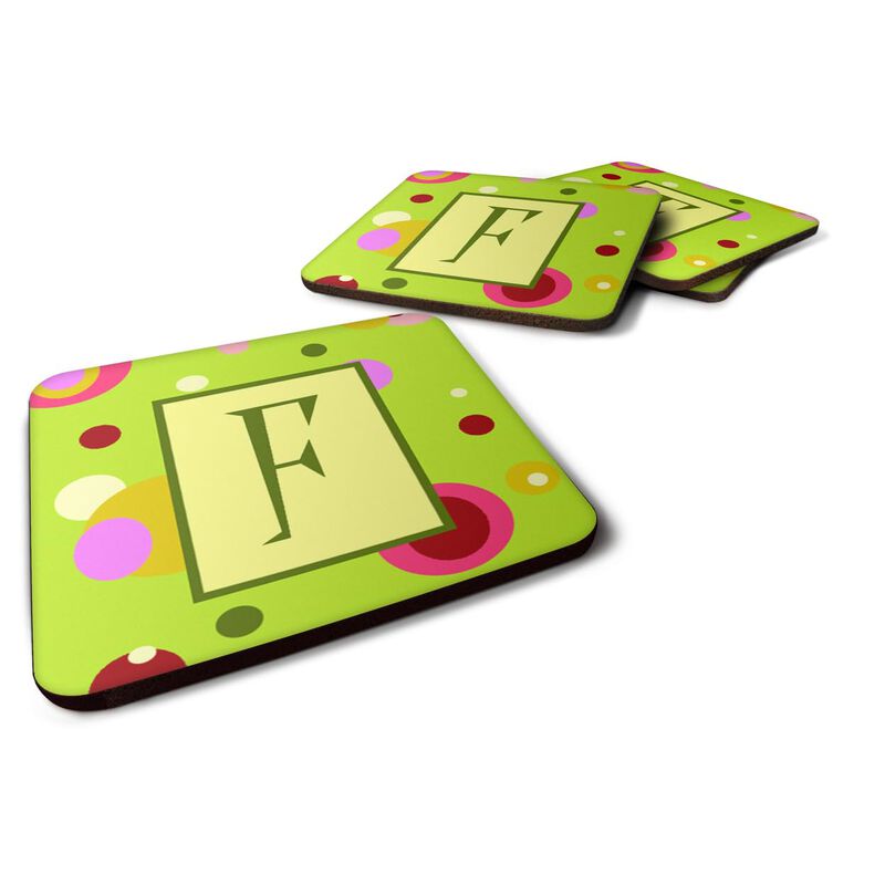 Caroline's Treasures CJ1010-FFC Monogram-Green Foam Coasters (Set of 4), Initial Letter F, 3.5 H x 3.5 W, Multicolor