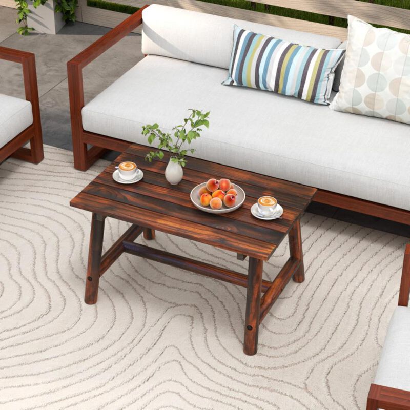 Hivvago Solid Wood Patio Table with Slatted Tabletop for Garden Lawn Porch Balcony Poolside Living Room