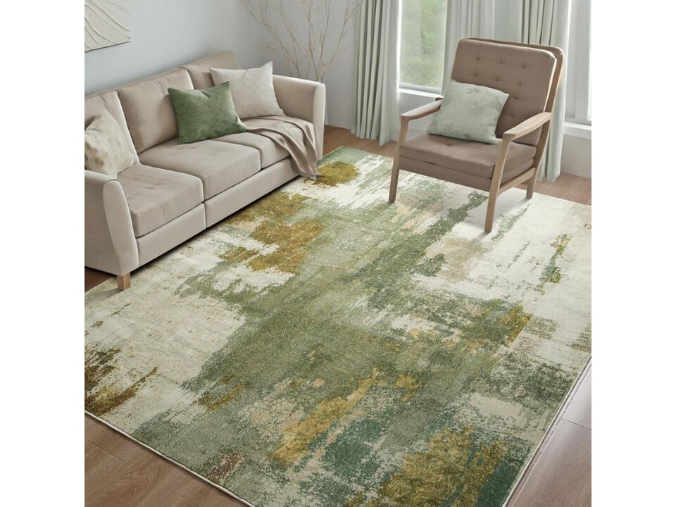 Modern Abstract Green Washable Area Rug 8x10 Non Slip Faux Wool Carpet