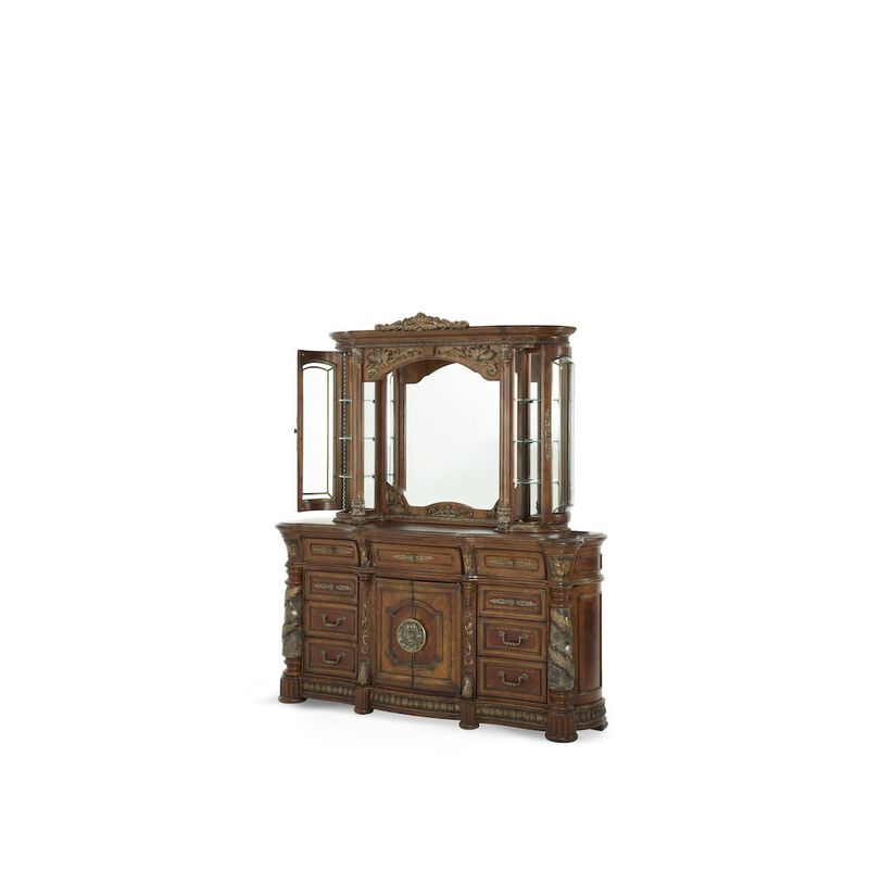 Michael Amini Villa Valencia Dresser with Mirror - Classic Chestnut