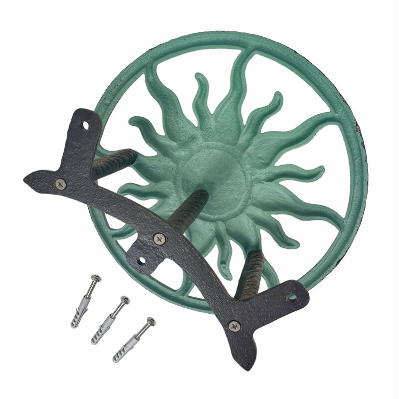 Decorative Sun Cast Iron Hose Holder Verdigris Bronze Outdoor Wall Mount Hanger image number 4