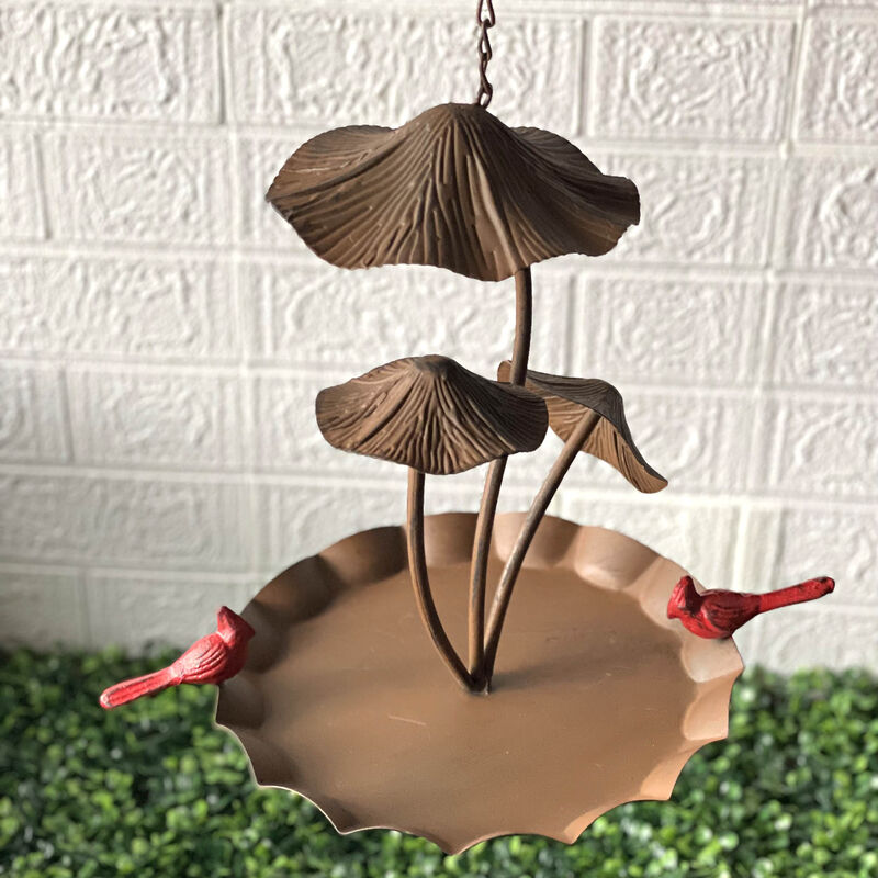 Rustic Brown Triple Mushroom Bird Feeder &ndash; Pie Plate Tray, Farmhouse Decor image number 7