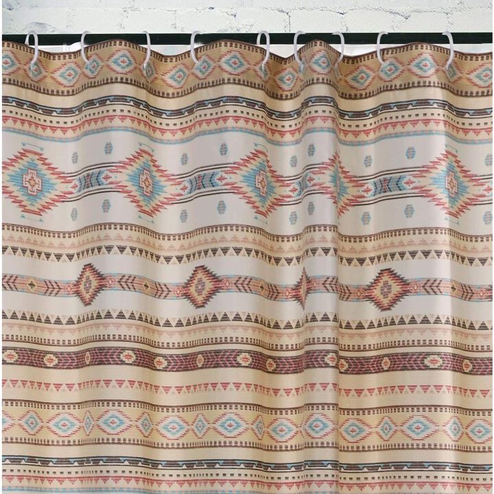 Barefoot Bungalow Phoenix Traditional Design And Button Holes Hanging Shower Curtain - 72x72", Tan