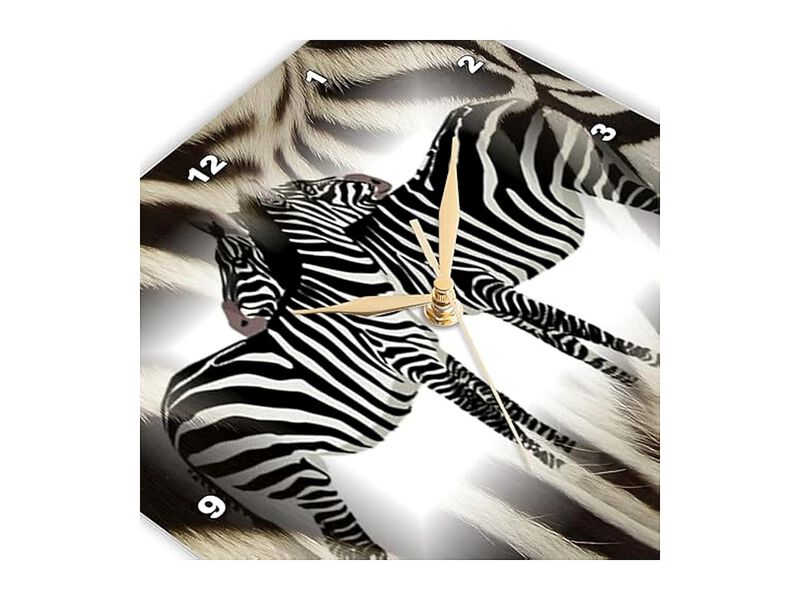 Hugging Zebras Real Fur Wall Clock 15 Inch Home Decor image number 3