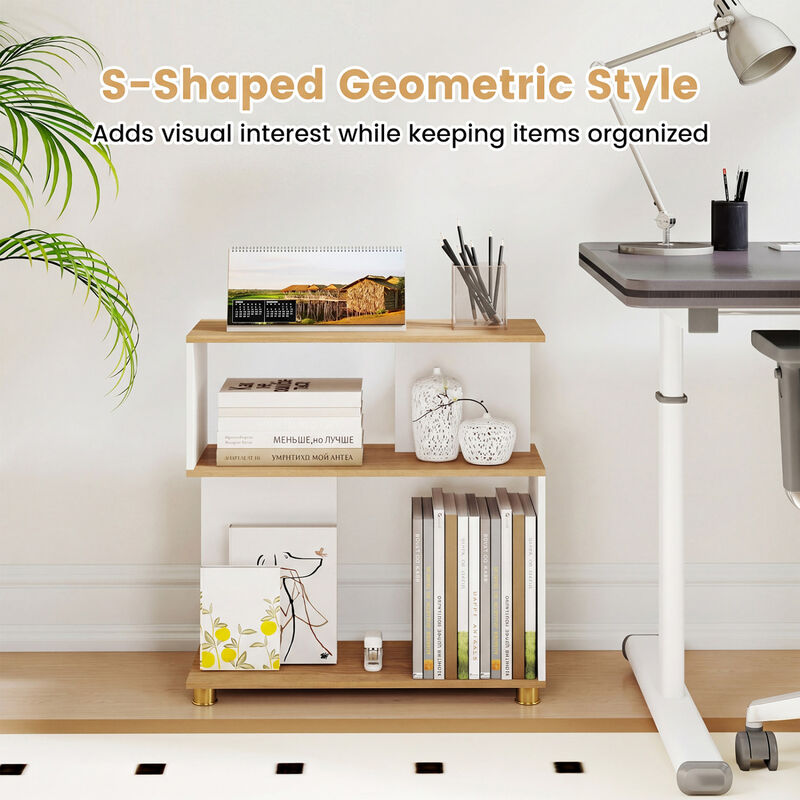 Modern 3-Tier S-Shaped Bookshelf with Adjustable Feet Organizer image number 6