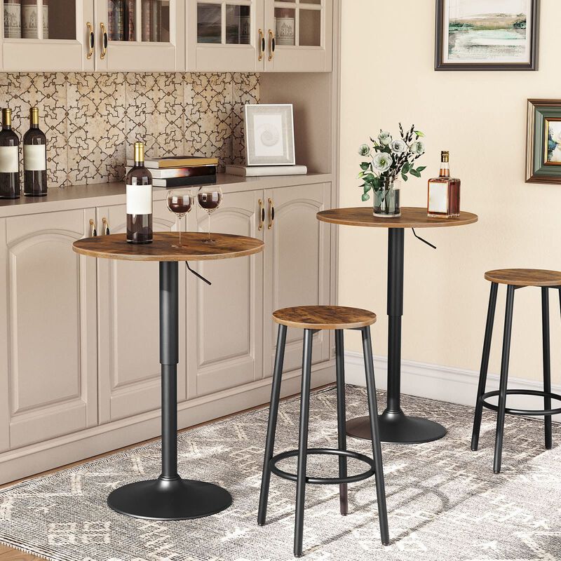 Sturdy Base Round Bar Table with Adjustable Height for Dining or Patio-Brown image number 6