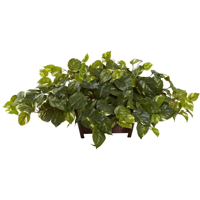 Nearly Natural Pothos w/Rectangle Decorative Planter image number 1