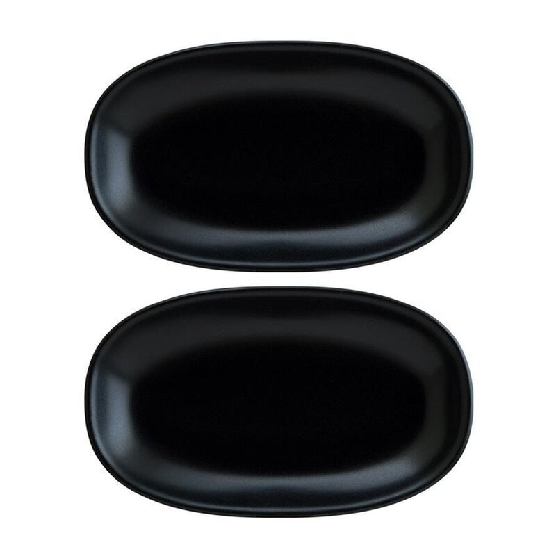 Notte 7.5" x 4.25" x h:1" Oval Black Vitrified Platter (Set of 2) image number 0