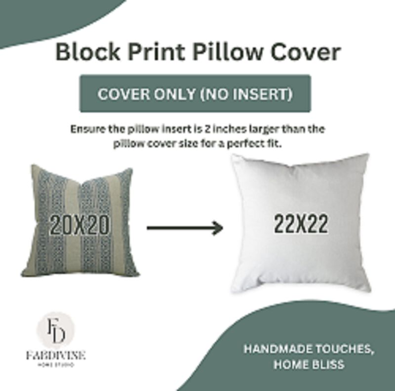 Fabdivine Boho Vintage Geometrical Heavy Linen Lumbar Pillow Cover, Handmade Block Print Home D&eacute;cor Accent Blue, Kajukatli image number 4