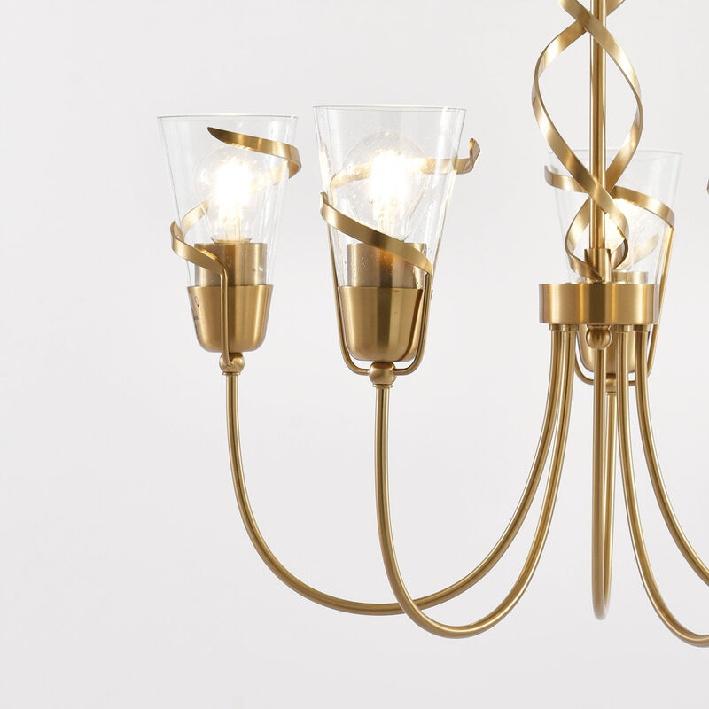 26 in. 5-Light Plated Gold Chandelier with Seeded Glass Shade