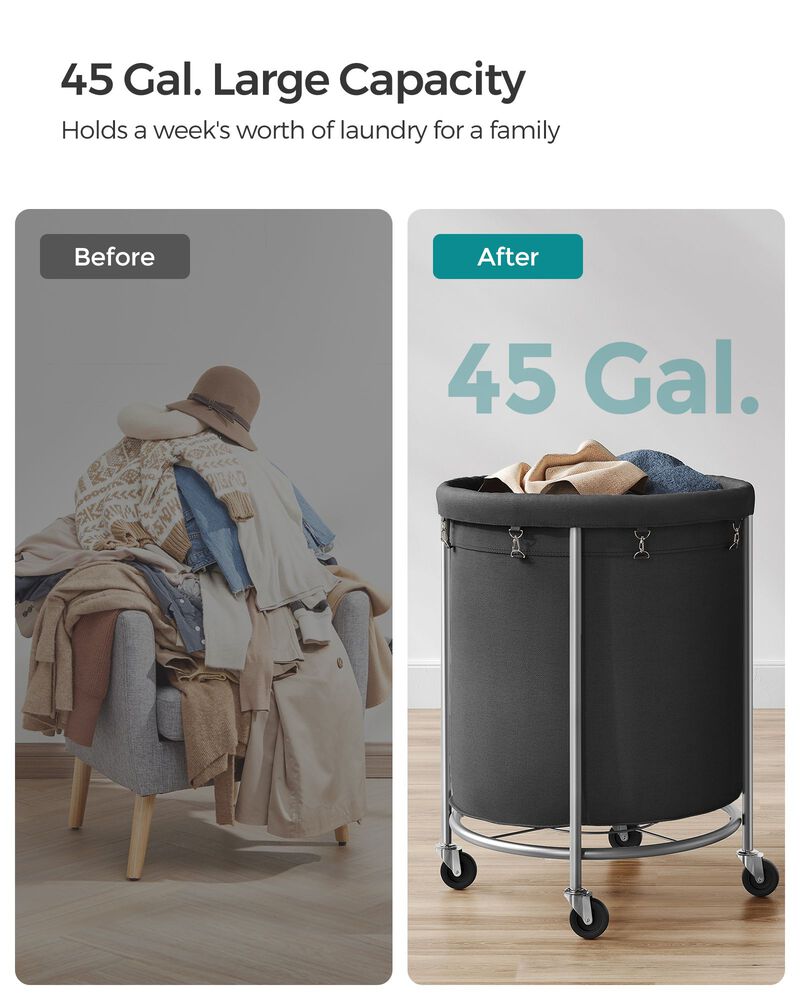 Laundry Basket with Wheels and Removable Bag, Steel Frame, 4 Casters and 2 Brakes image number 2