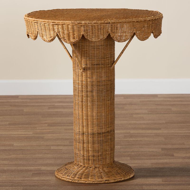 bali & pari Pabla Bohemian Light Honey Rattan Scalloped Console Table