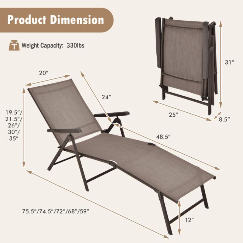 Hivvago Patio Foldable Chaise Lounge Chair with Backrest and Footrest