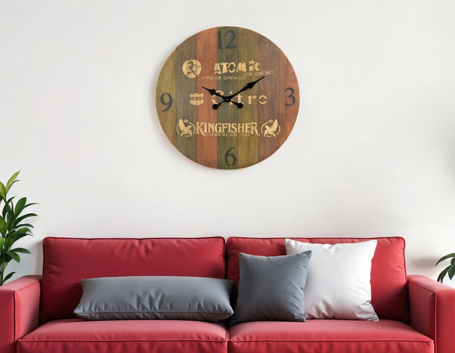 HomeRoots 24" Brown Solid Wood Silent Analog Round Wall Clock
