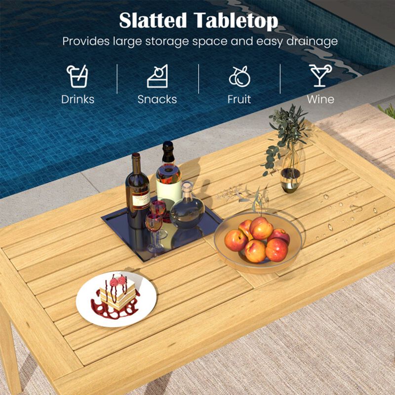 20"x35.5" Outdoor Teak Wood Coffee Table with Slatted Top for Balcony image number 3