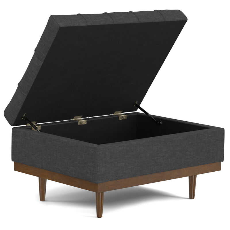 Mariah 34 inch Wide Contemporary Rectangle Coffee Table Storage Ottoman in Slate Grey  Polyester Linen, Assembled