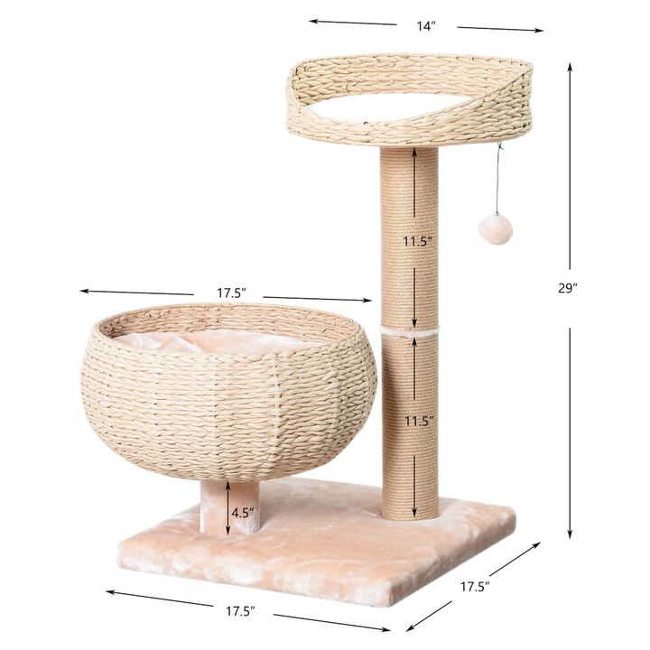 Petpals 30-in Paper Rope Hand Woven Condo & Perch Cat Tree, Beige