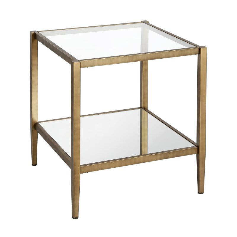 Henn&Hart 20"" Wide Square Side Table with Mirror Shelf in Brass, Table for Living Room, Bedroom image number 0