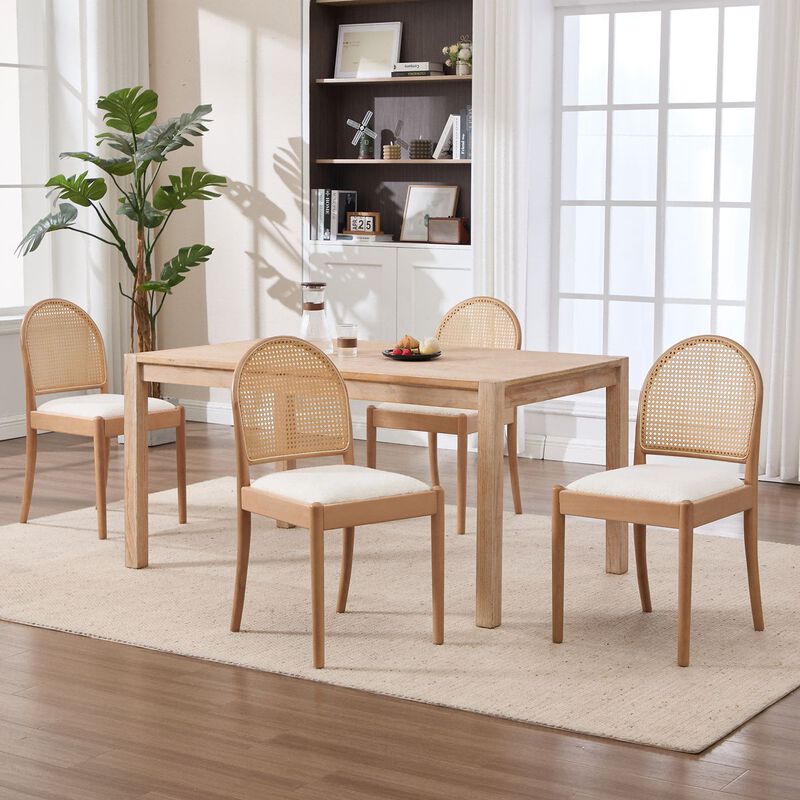 Envelor Modern Chenille Upholstered Rattan-Back Dining Chair with Beechwood Legs, Set of 2 image number 3