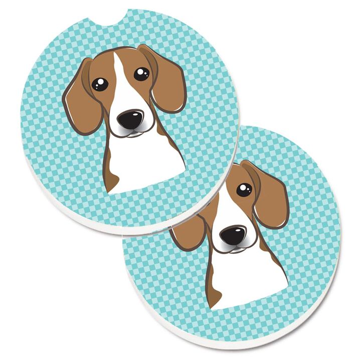 Caroline's Treasures Checkerboard Blue Beagle Set of 2 Cup Holder Car Coasters BB1177CARC, 2.56, Multicolor