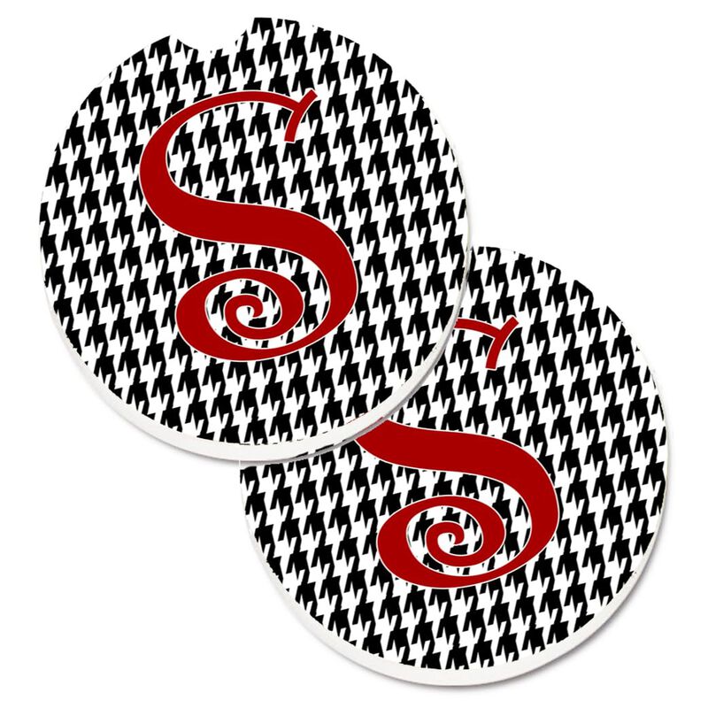 Caroline's Treasures Monogram Initial S Houndstooth black Set of 2 Cup Holder Car Coasters CJ1035-SCARC, 2.56, Multicolor
