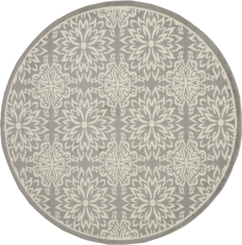 5 gray Round Floral Power Loom Area Rug