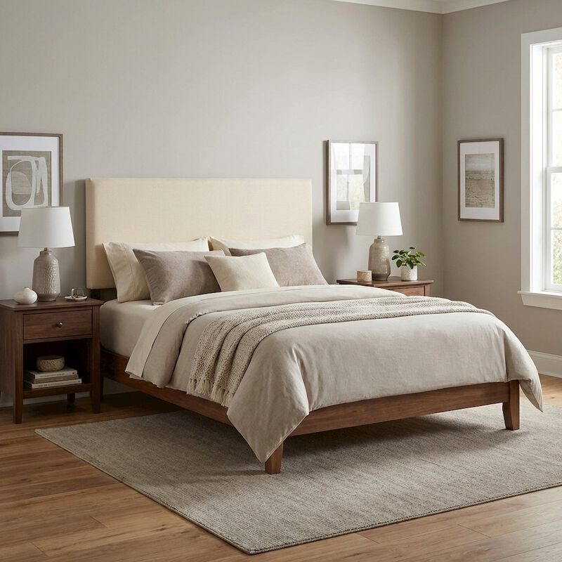 Upholstered Queen Headboard in Neutral Fabric, Durable Frame, Stylish Design image number 3