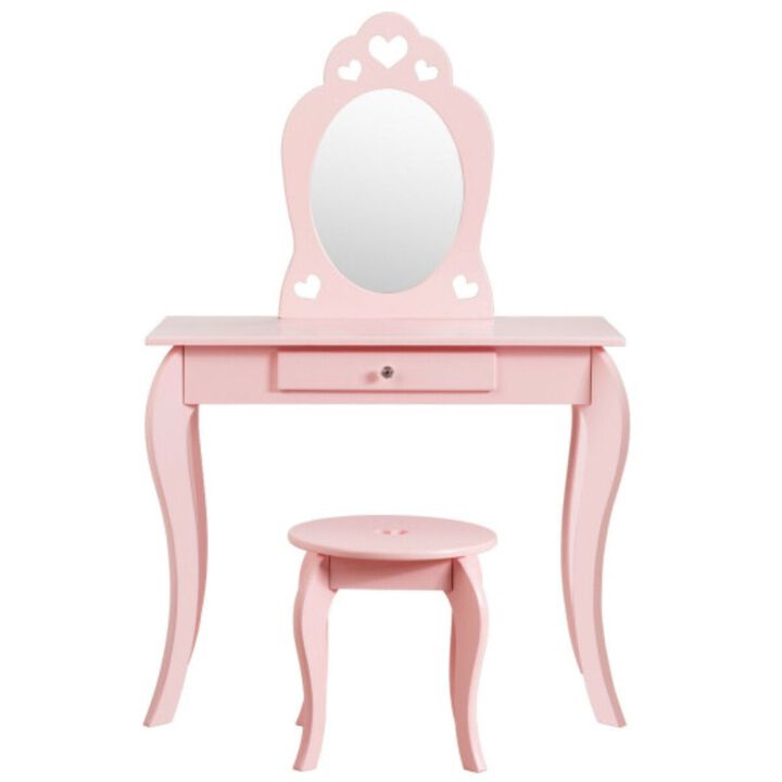 Kids Princess Makeup Dressing Play Table Set with Mirror