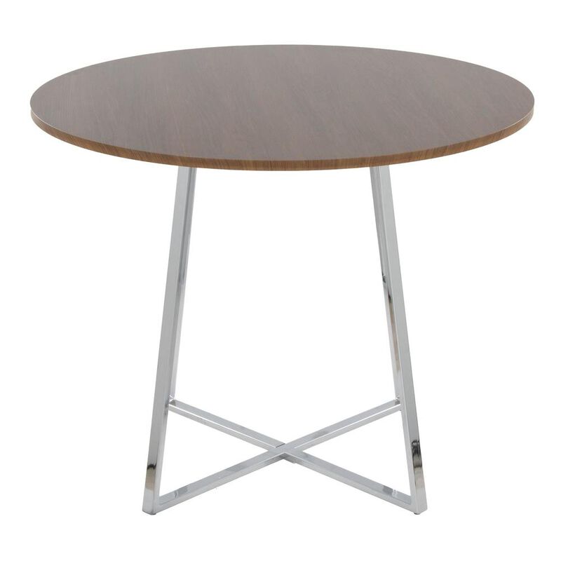 LumiSource Chrome Metal, Walnut Wood Canary Cosmo Dining Table