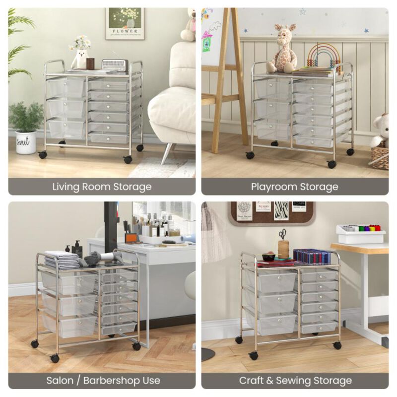 Hivvago 9-Drawer Rolling Storage Cart with Colorful Drawers and Metal Frame