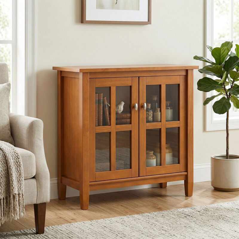 Warm Shaker SOLID WOOD 32 inch Wide Transitional Low Storage Cabinet in Light Golden Brown image number 2