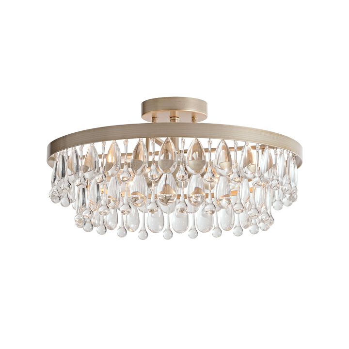 Eva 4-light Brushed Champagne Silver Crystal Teardrop Round Flush Mount