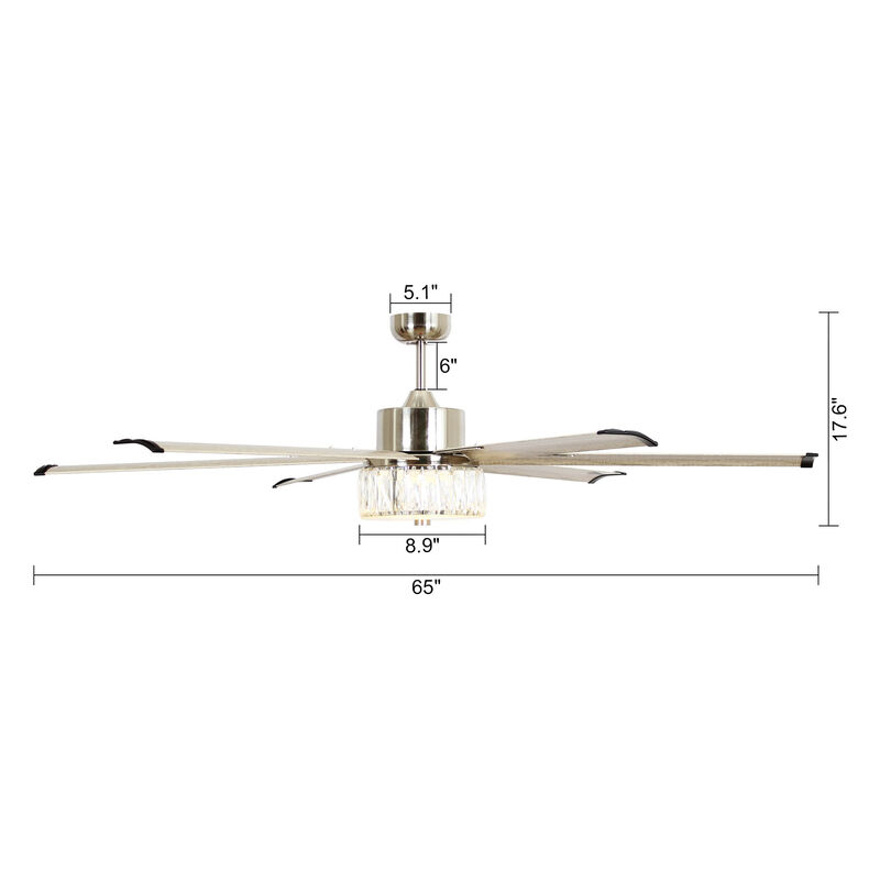 65" Modern Silver LED Ceiling Fan with Remote Control and Aluminum Blades